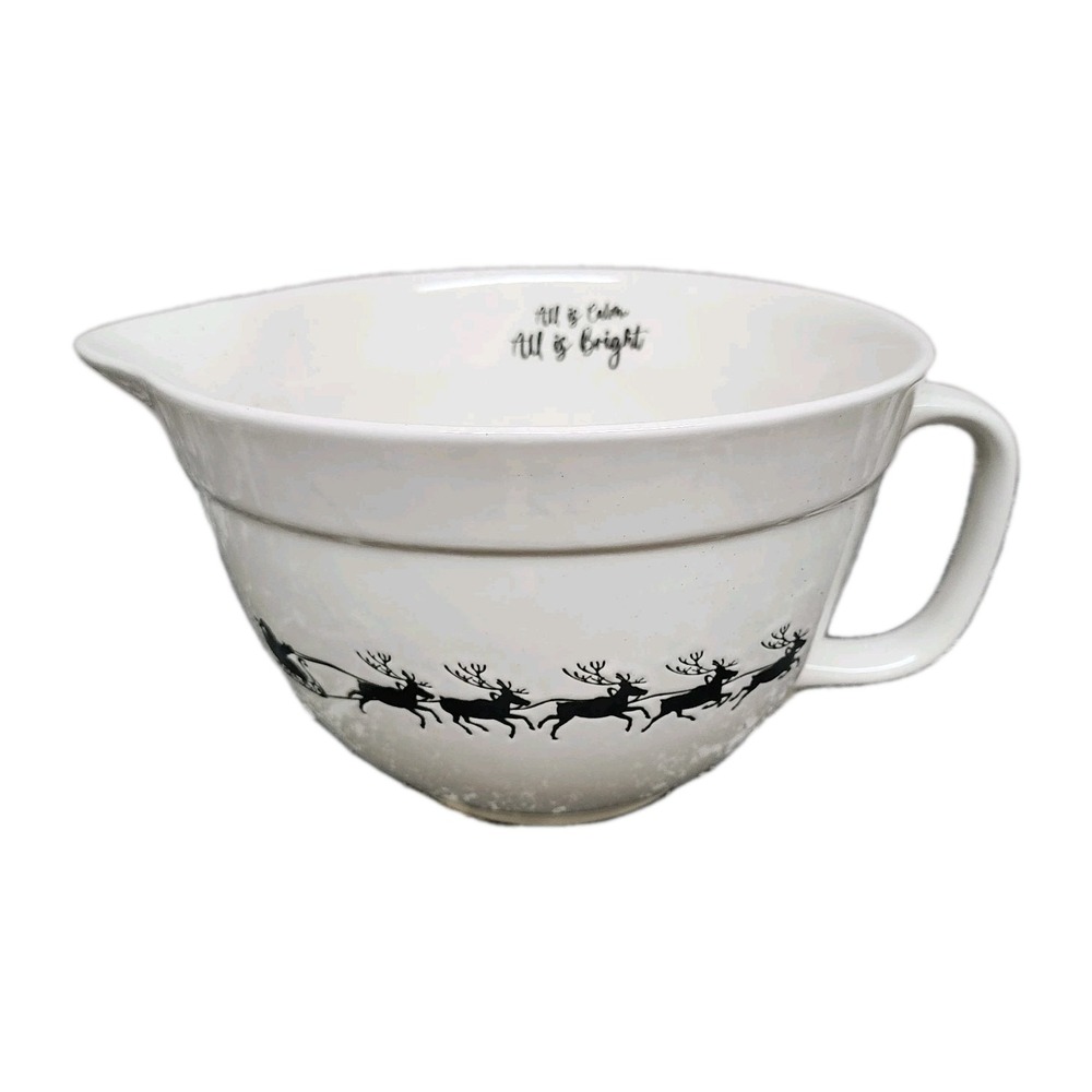 The Bake Shop Mixing Bowl Santa Sleigh Speckled Pouring Handle Christmas